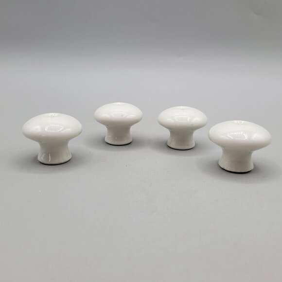 White Porcelain Knobs Cabinet Drawer Pulls Round Mushroom Shape Set of 4 - Picture 1 of 3